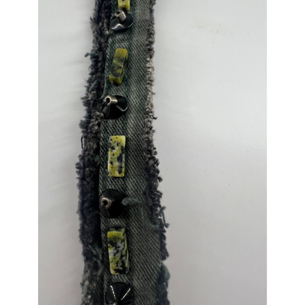 Handmade Denim Jean Black Green Beaded Bracelet Boho Bohemian Indie Button Clasp - Picture 4 of 8